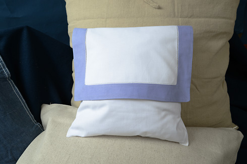 Hemstitch Baby Envelope Pillows. 12"x12". Lavender color border - Click Image to Close